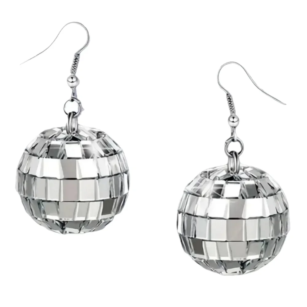 Silver Disco Ball Earrings - Picture 4 of 5